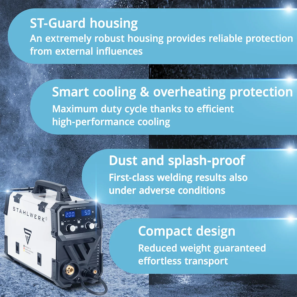 mig mag schutzgas schweissgeraet inverter migmag200st18 STAHLWERK MIG MAG 200 ST PLUS Gasless or gas-shielded welding machine | IGBT inverter with 200 A, synergic wire feed, FLUX, Lift-TIG and MMA | ARC function - Image 4