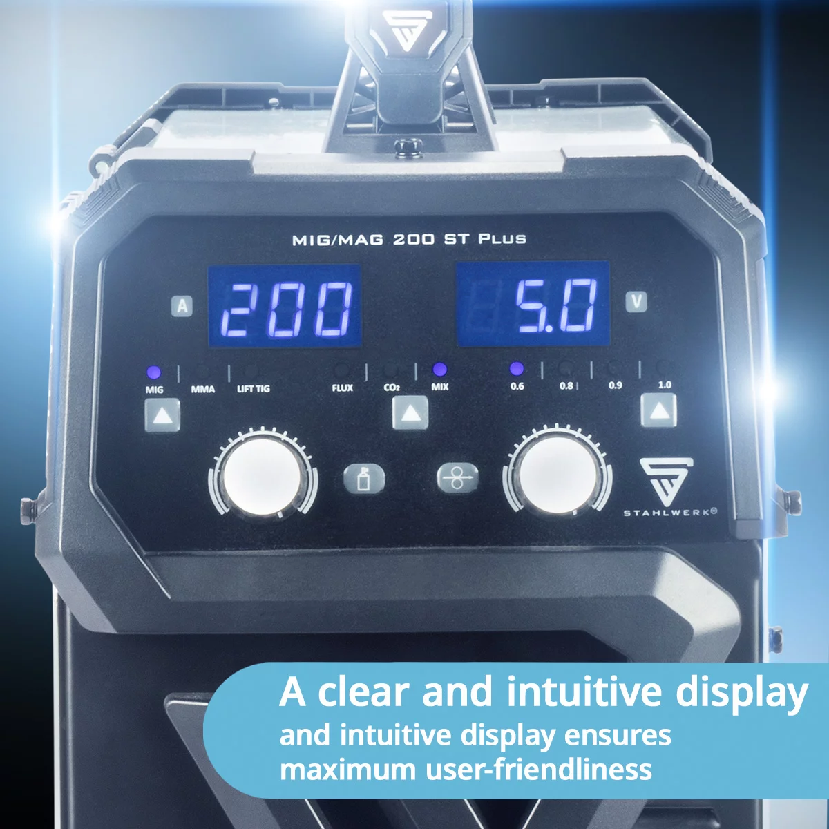 mig mag schutzgas schweissgeraet inverter migmag200st28 STAHLWERK MIG MAG 200 ST PLUS Gasless or gas-shielded welding machine | IGBT inverter with 200 A, synergic wire feed, FLUX, Lift-TIG and MMA | ARC function - Image 5
